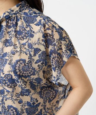 【小さいサイズ】更紗プリント花柄シフォンブラウス／前後２ｗａｙ／洗える