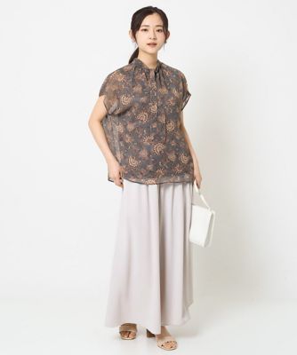【小さいサイズ】更紗プリント花柄シフォンブラウス／前後２ｗａｙ／洗える