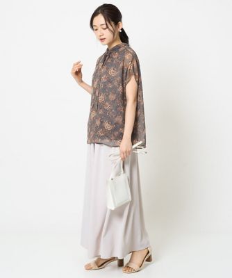 【小さいサイズ】更紗プリント花柄シフォンブラウス／前後２ｗａｙ／洗える