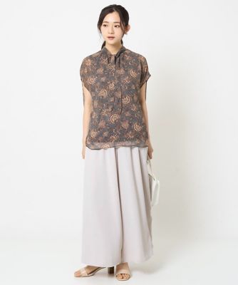 【小さいサイズ】更紗プリント花柄シフォンブラウス／前後２ｗａｙ／洗える