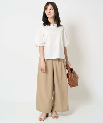 小さいサイズ】キーネックデザインブラウス／撥水／UVカット