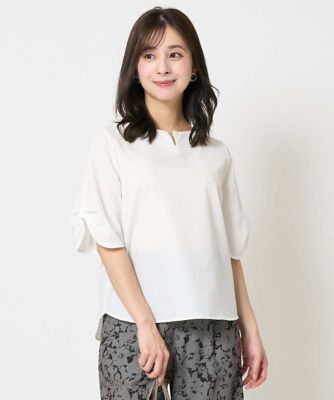 MK MICHEL KLEIN（Women/小さいサイズ）/エムケーミッシェルクラン 【小さいサイズ】キーネックデザインブラウス／撥水／ＵＶカット／洗える／セットアップ対応