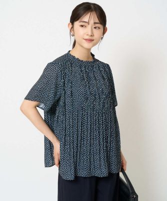 【小さいサイズ】ランダムドット柄プリーツブラウス／洗える