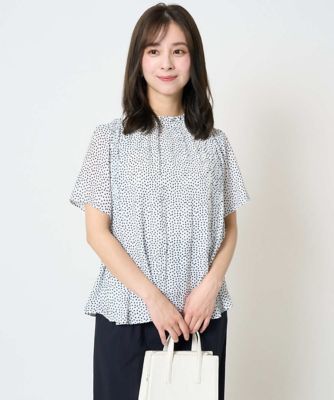 MK MICHEL KLEIN（Women/小さいサイズ）/エムケーミッシェルクラン 【小さいサイズ】ランダムドット柄プリーツブラウス／洗える