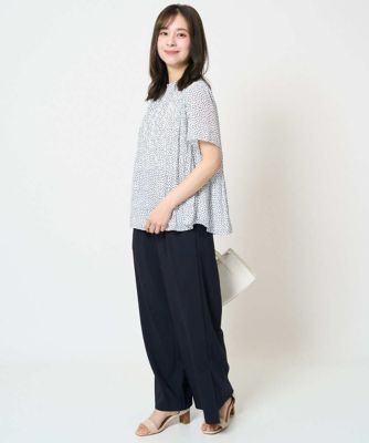 【小さいサイズ】ランダムドット柄プリーツブラウス／洗える