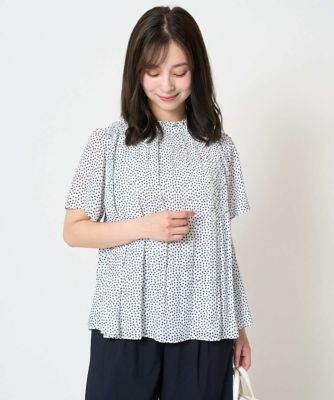 【小さいサイズ】ランダムドット柄プリーツブラウス／洗える