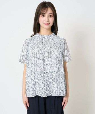 【小さいサイズ】ランダムドット柄プリーツブラウス／洗える