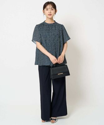 【小さいサイズ】ランダムドット柄プリーツブラウス／洗える