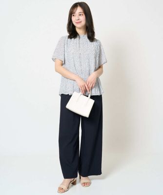 【小さいサイズ】ランダムドット柄プリーツブラウス／洗える