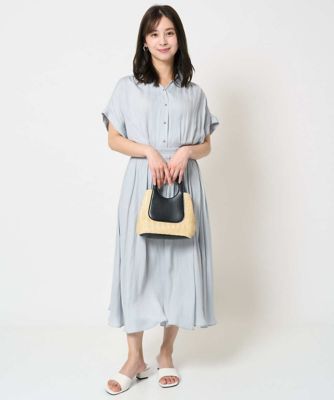 【小さいサイズ】メタル釦デザイン　サテン地ブラウス／接触冷感／洗える
