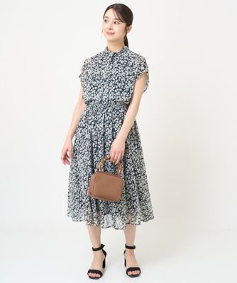 【小さいサイズ】小花柄シフォンブラウス／２ｗａｙ／洗える