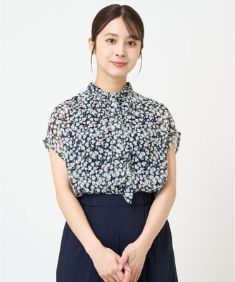 【小さいサイズ】小花柄シフォンブラウス／２ｗａｙ／洗える