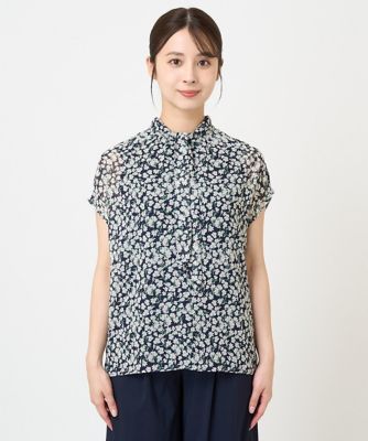 【小さいサイズ】小花柄シフォンブラウス／２ｗａｙ／洗える