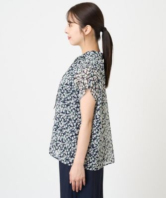 【小さいサイズ】小花柄シフォンブラウス／２ｗａｙ／洗える