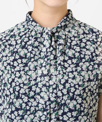 【小さいサイズ】小花柄シフォンブラウス／２ｗａｙ／洗える