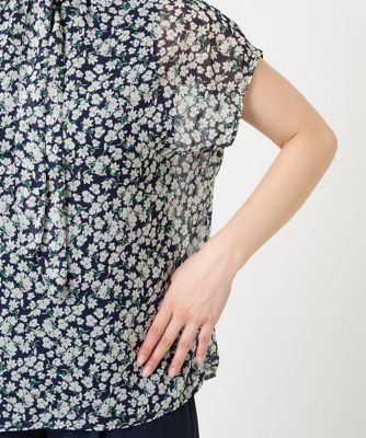 【小さいサイズ】小花柄シフォンブラウス／２ｗａｙ／洗える