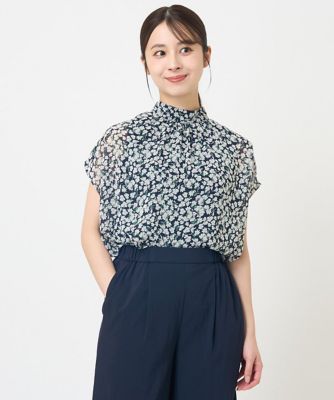 【小さいサイズ】小花柄シフォンブラウス／２ｗａｙ／洗える
