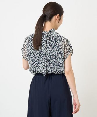 【小さいサイズ】小花柄シフォンブラウス／２ｗａｙ／洗える