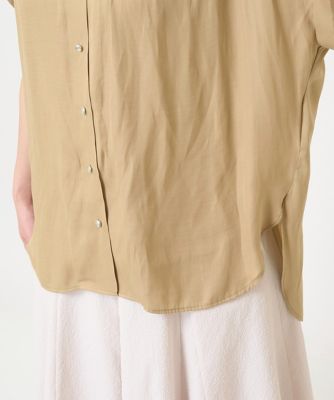 【小さいサイズ】メタル釦デザイン　サテン地ブラウス／接触冷感／洗える