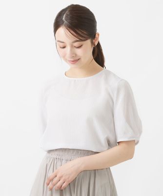 【小さいサイズ】ピンストライプ柄シアーブラウス／洗える
