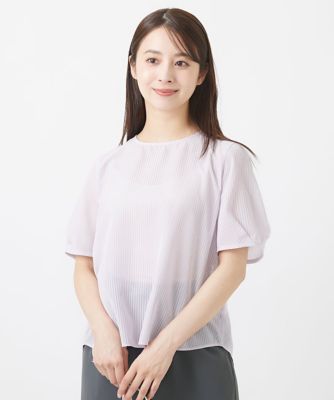 【小さいサイズ】ピンストライプ柄シアーブラウス／洗える