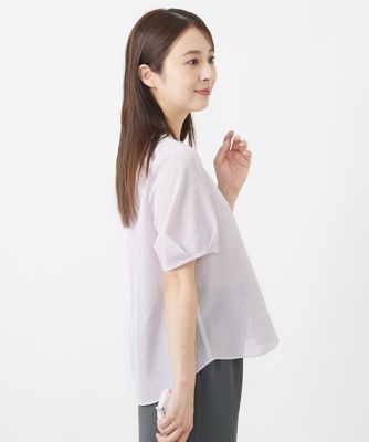 【小さいサイズ】ピンストライプ柄シアーブラウス／洗える