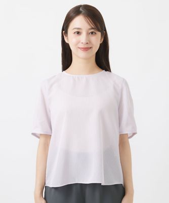 【小さいサイズ】ピンストライプ柄シアーブラウス／洗える