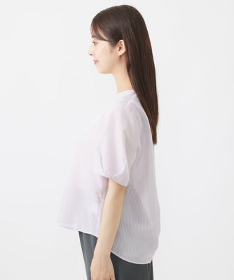 【小さいサイズ】ピンストライプ柄シアーブラウス／洗える