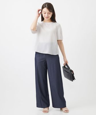 【小さいサイズ】ピンストライプ柄シアーブラウス／洗える