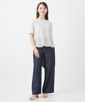 【小さいサイズ】ピンストライプ柄シアーブラウス／洗える