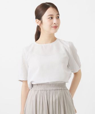 【小さいサイズ】ピンストライプ柄シアーブラウス／洗える