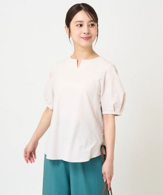 【小さいサイズ】ドビーキーネックブラウス/洗える 小さいサイズ】ドビーキーネックブラウス／洗える | MK MICHEL