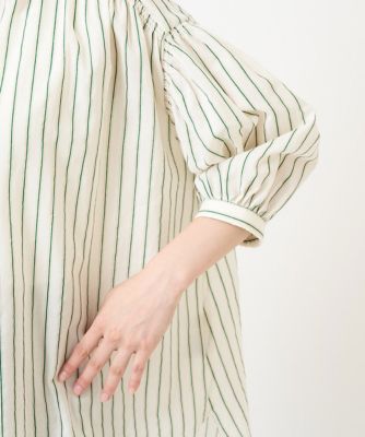 【小さいサイズ】コットンストライプバンドカラーシャツブラウス／洗える