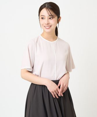 【小さいサイズ】配色パイピングデザインシフォントップス／洗える