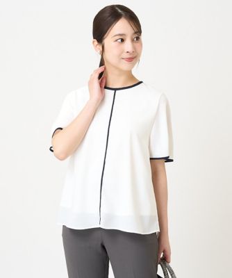 ＜MK MICHEL KLEIN（Women/小さいサイズ）＞【小さいサイズ】配色パイピングデザインシフォントップス／洗える