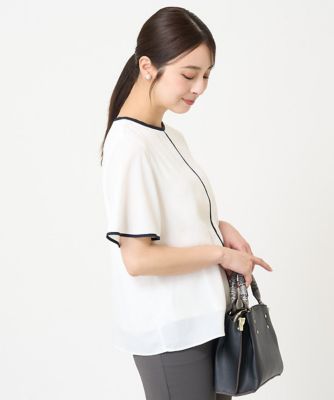 【小さいサイズ】配色パイピングデザインシフォントップス／洗える
