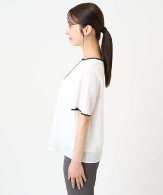 【小さいサイズ】配色パイピングデザインシフォントップス／洗える