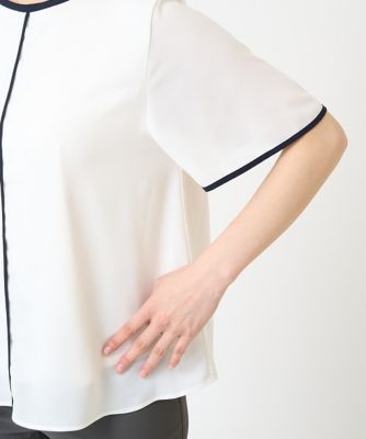【小さいサイズ】配色パイピングデザインシフォントップス／洗える