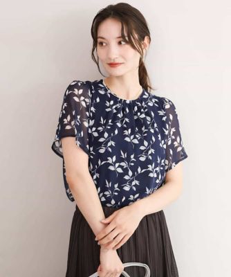 MK MICHEL KLEIN (Women/小さいサイズ)/エムケーミッシェルクラン 【小さいサイズ】［洗濯機で洗える］リーフモチーフシフォンブラウス