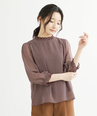 ＜MK MICHEL KLEIN（Women/小さいサイズ）＞【小さいサイズ】シャーリングデザイン幾何柄プリントブラウス／洗える