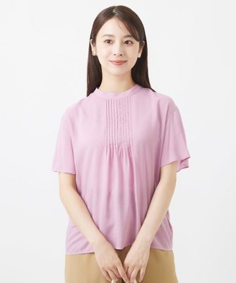 小さいサイズ】ランダムダイヤ柄フロントタックブラウス/洗える