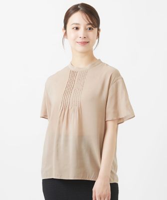＜MK MICHEL KLEIN（Women/小さいサイズ）＞【小さいサイズ】フレアースリーブピンタックデザインシフォンブラウス／洗える