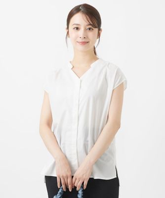 【小さいサイズ】キーネックコットンブラウス/洗える 小さいサイズ】キーネックコットンブラウス／洗える | MK MICHEL