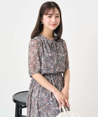 ＜MK MICHEL KLEIN（Women/小さいサイズ）＞【小さいサイズ】フラワードットプリントシフォンブラウス／洗濯機で洗える