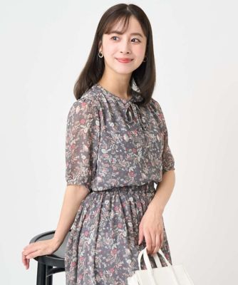 MK ミッシェルクラン（MK MICHEL  ）/【小さいサイズ】フラワードットプリントシフォンブラウス/洗濯機で洗える 小さいサイズ】フラワードットプリントシフォンブラウス／洗濯機で