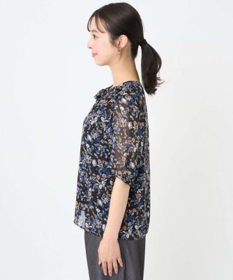 小さいサイズ】フラワードットプリントシフォンブラウス／洗濯機で