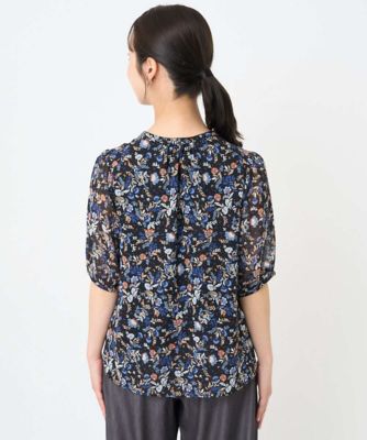 小さいサイズ】フラワードットプリントシフォンブラウス／洗濯機で