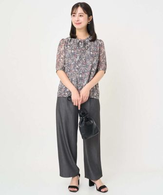 小さいサイズ】フラワードットプリントシフォンブラウス／洗濯機で