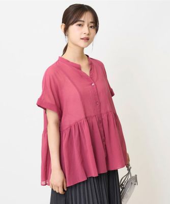 【小さいサイズ】コットンシフォンブラウス/洗える 小さいサイズ】コットンシフォンブラウス／接触冷感／洗える