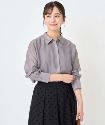 MK MICHEL KLEIN（Women/小さいサイズ）/エムケーミッシェルクラン シアーローンシャツブラウス/洗える 92グレー トップス【三越伊勢丹/公式】